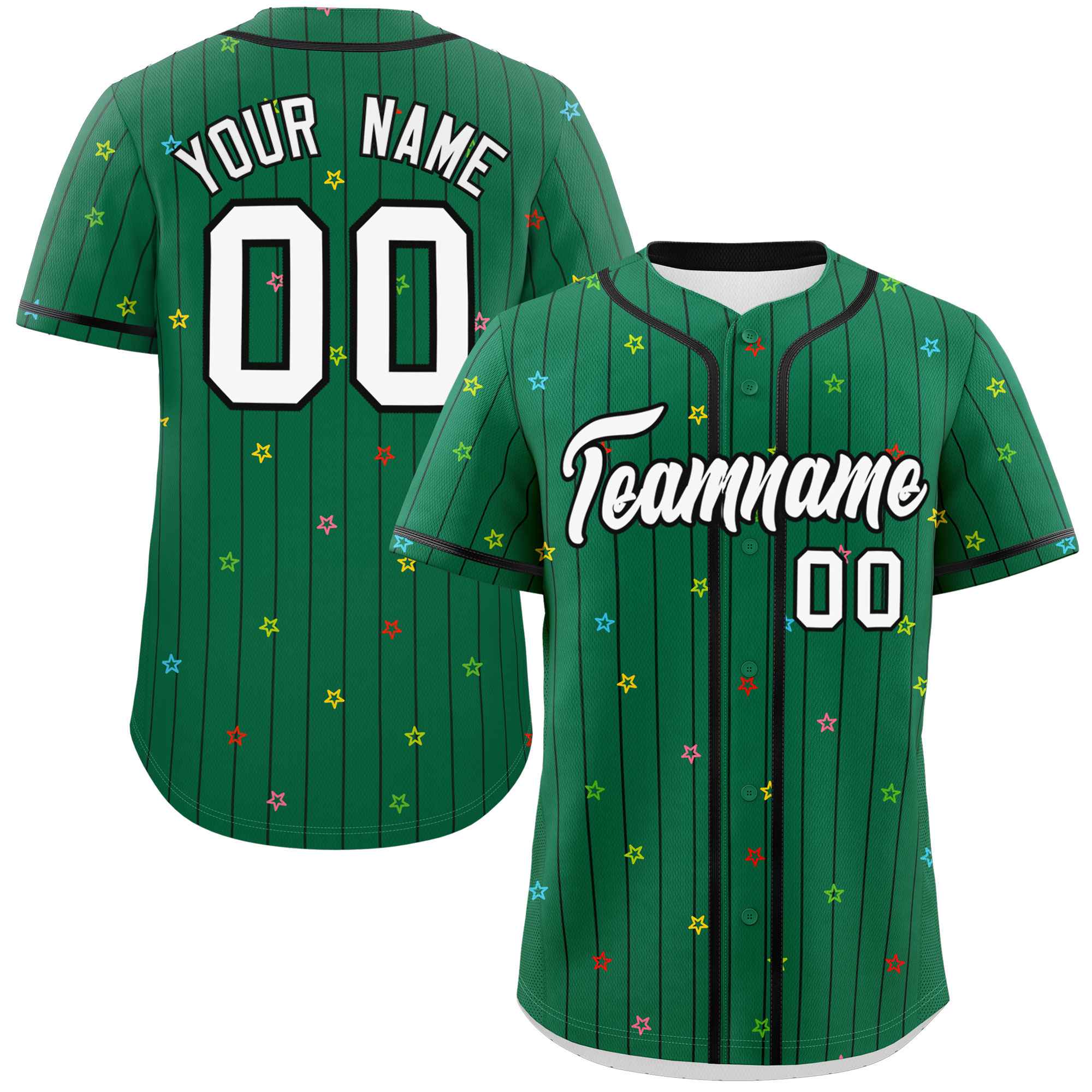 Custom Kelly Green Black Stripe Fashion Personalized Star Pattern Authentic Baseball Jersey