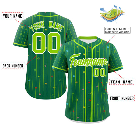 Custom Kelly Green Neon Green Stripe Fashion Personalized Star Pattern Authentic Baseball Jersey