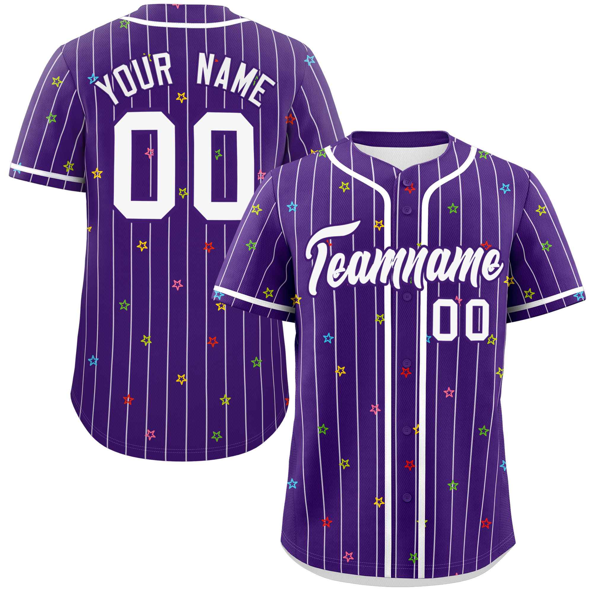 Custom Purple White Stripe Fashion Personalized Star Pattern Authentic Baseball Jersey