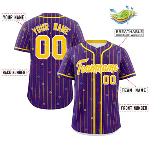 Custom Purple Gold Stripe Fashion Personalized Star Pattern Authentic Baseball Jersey