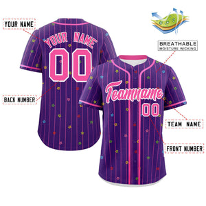 Custom Purple Pink Stripe Fashion Personalized Star Pattern Authentic Baseball Jersey