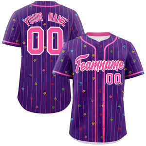 Custom Purple Pink Stripe Fashion Personalized Star Pattern Authentic Baseball Jersey