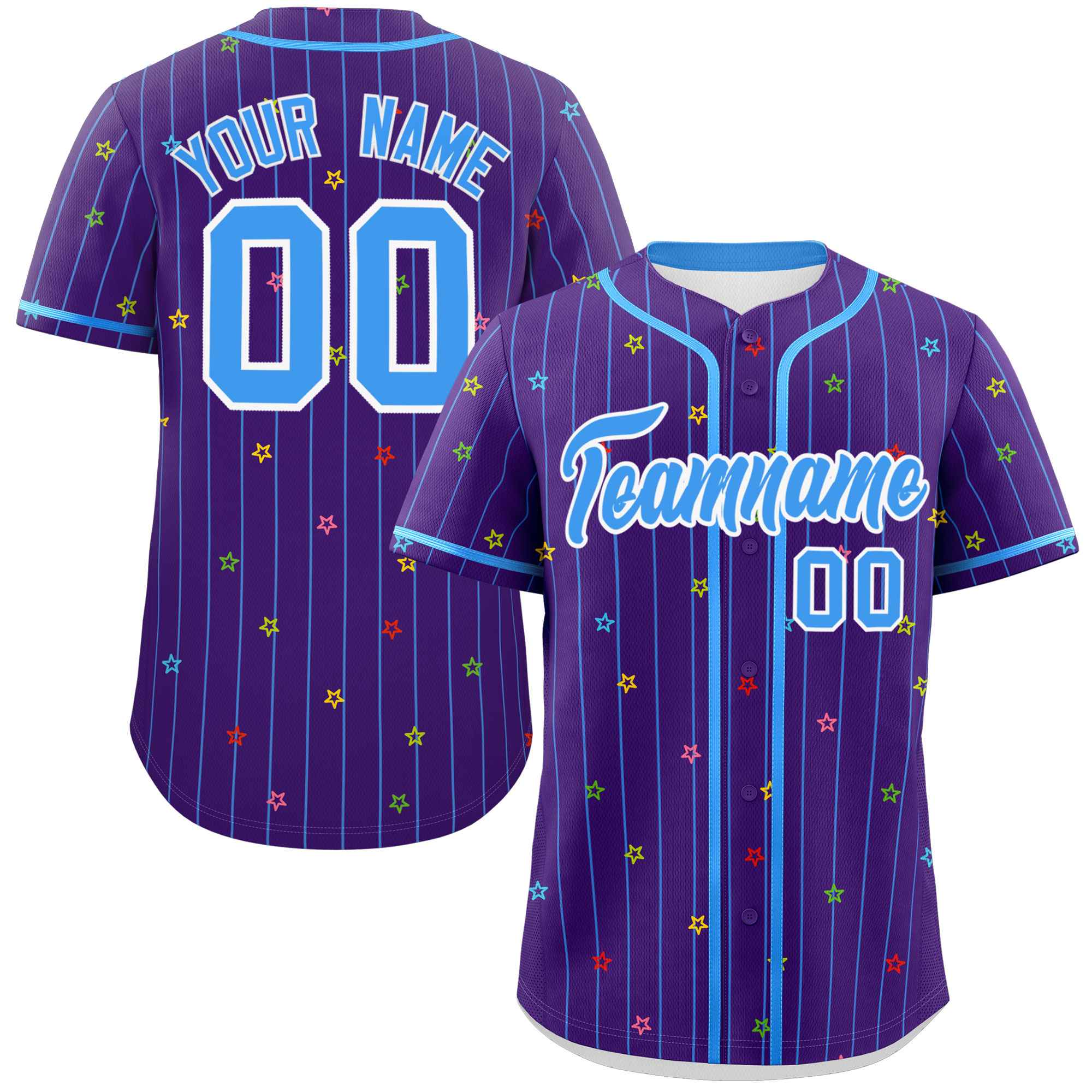 Custom Purple Powder Blue Stripe Fashion Personalized Star Pattern Authentic Baseball Jersey