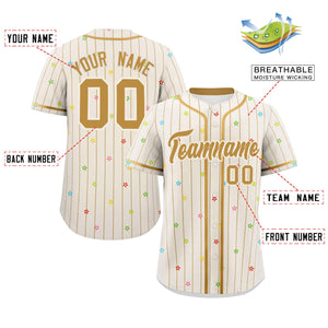 Custom Cream Old Gold Stripe Fashion Personalized Star Pattern Authentic Baseball Jersey