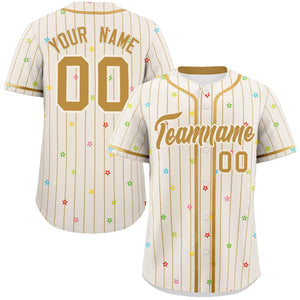 Custom Cream Old Gold Stripe Fashion Personalized Star Pattern Authentic Baseball Jersey