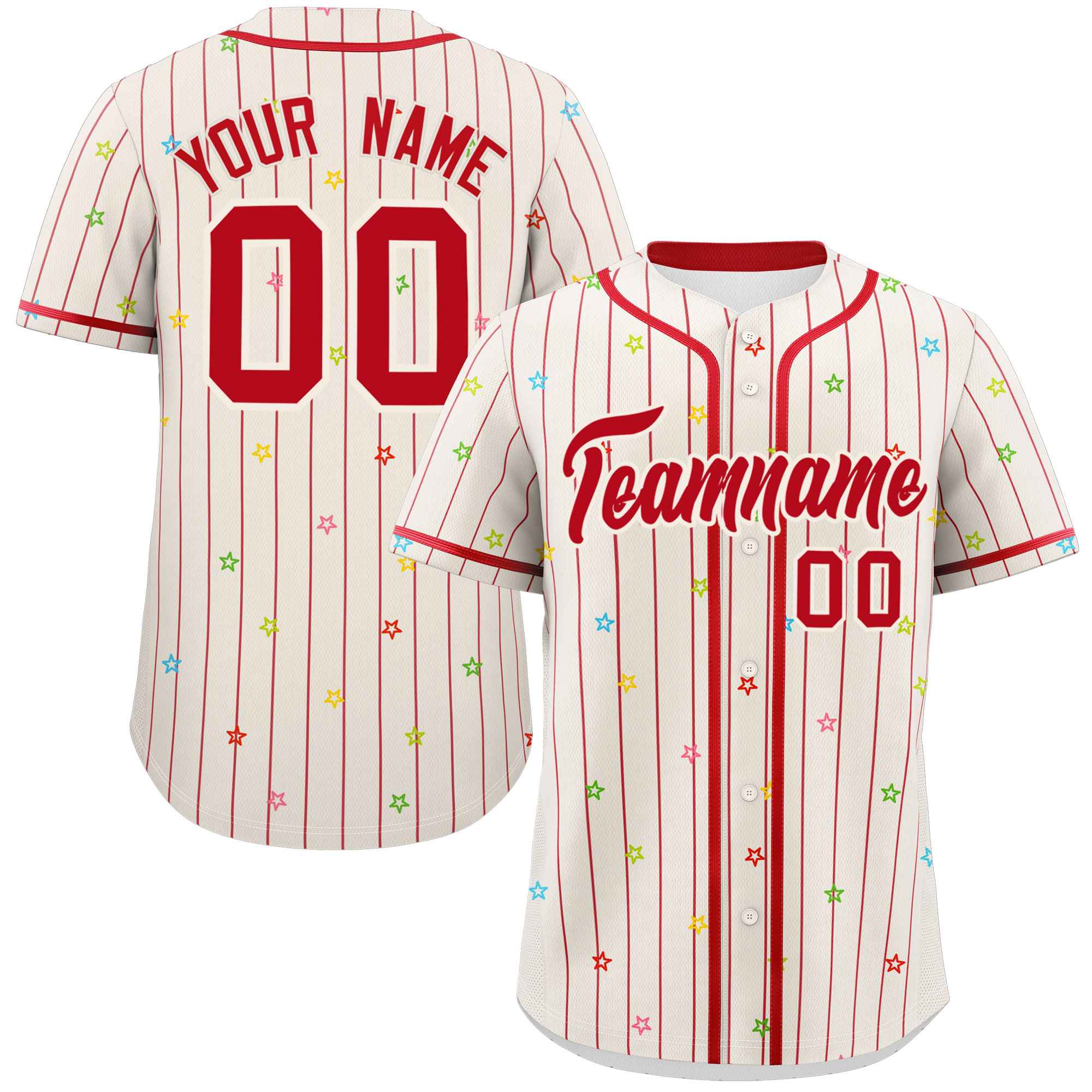 Custom Cream Red Stripe Fashion Personalized Star Pattern Authentic Baseball Jersey