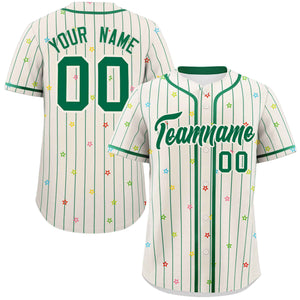 Custom Cream Kelly Green Stripe Fashion Personalized Star Pattern Authentic Baseball Jersey