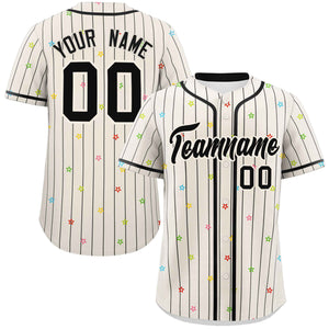 Custom Cream Black Stripe Fashion Personalized Star Pattern Authentic Baseball Jersey