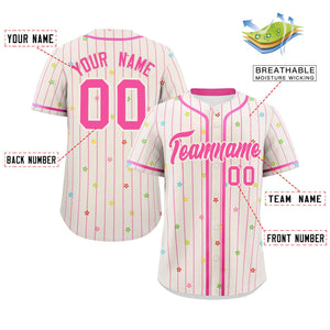 Custom Cream Pink Stripe Fashion Personalized Star Pattern Authentic Baseball Jersey