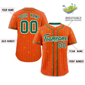 Custom Orange Kelly Green Stripe Fashion Personalized Star Pattern Authentic Baseball Jersey