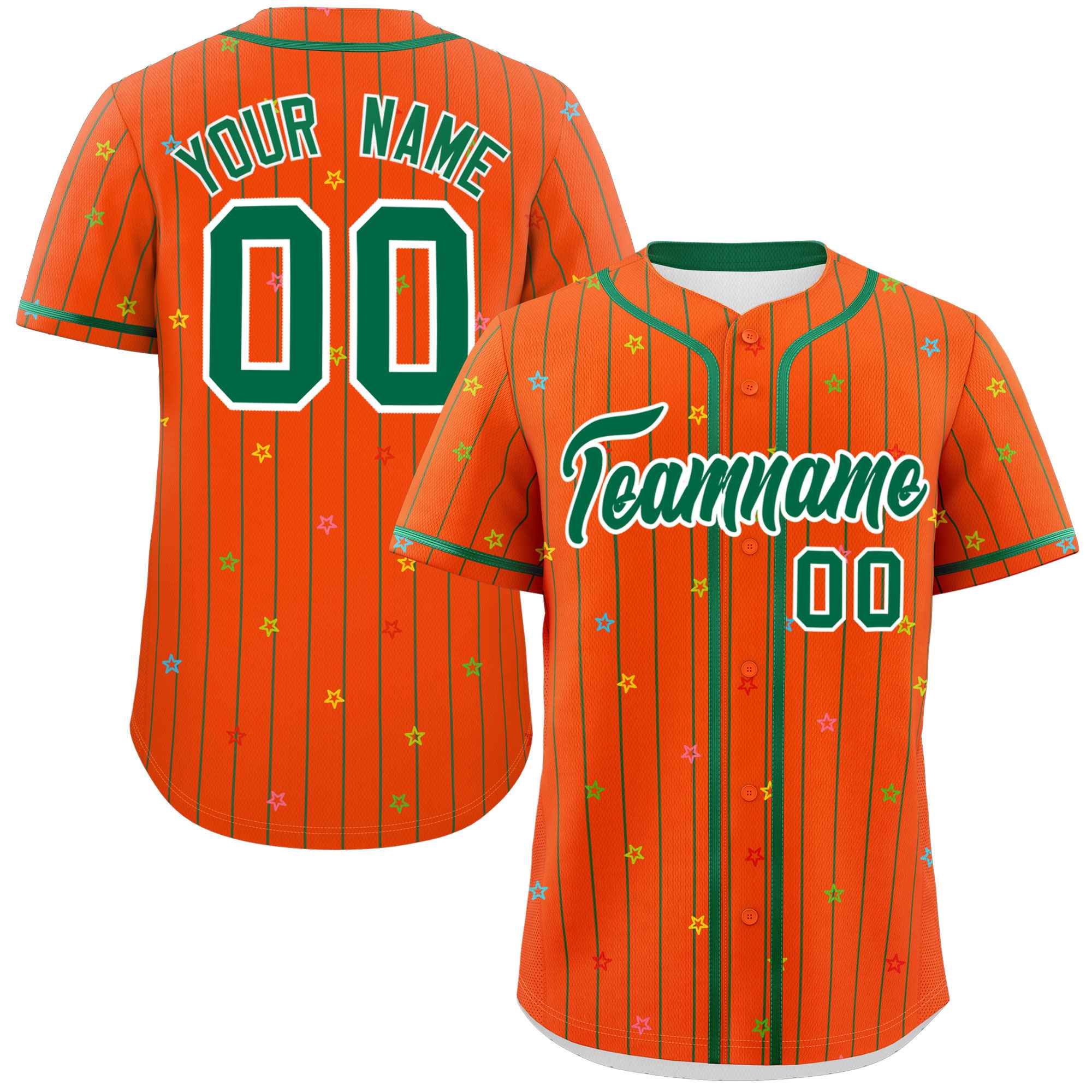 Custom Orange Kelly Green Stripe Fashion Personalized Star Pattern Authentic Baseball Jersey