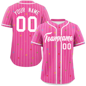 Custom Pink White Stripe Fashion Personalized Star Pattern Authentic Baseball Jersey