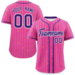 Custom Pink Purple Stripe Fashion Personalized Star Pattern Authentic Baseball Jersey