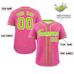 Custom Pink Neon Green Stripe Fashion Personalized Star Pattern Authentic Baseball Jersey