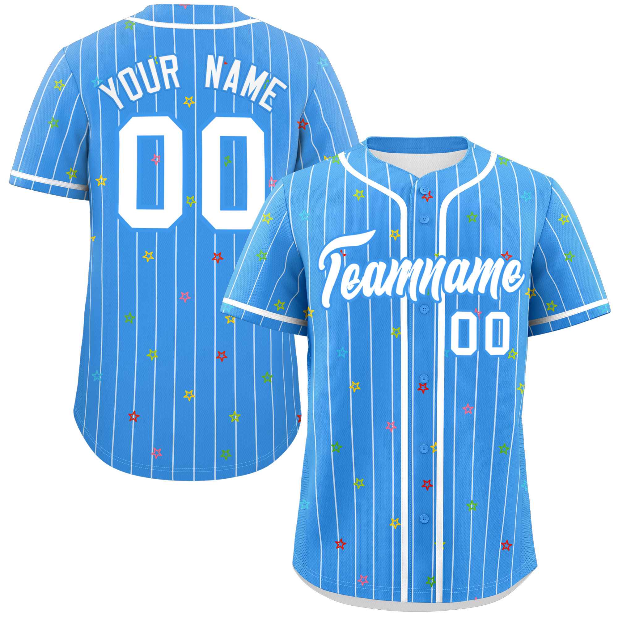 Custom Powder Blue White Stripe Fashion Personalized Star Pattern Authentic Baseball Jersey