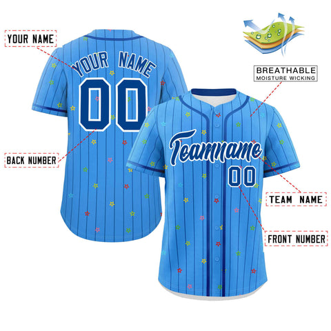 Custom Powder Blue Royal Stripe Fashion Personalized Star Pattern Authentic Baseball Jersey