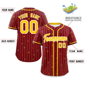 Custom Crimson Gold Stripe Fashion Personalized Star Pattern Authentic Baseball Jersey