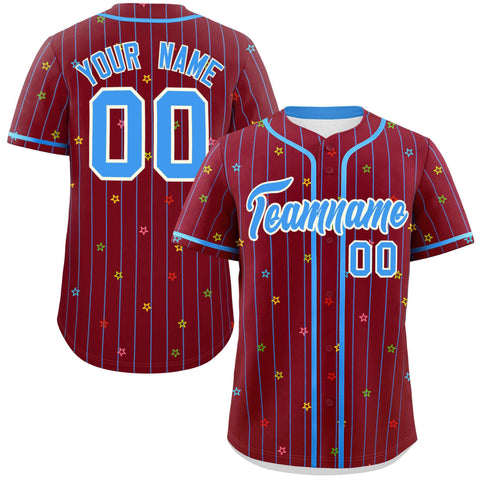 Custom Crimson Powder Blue Stripe Fashion Personalized Star Pattern Authentic Baseball Jersey
