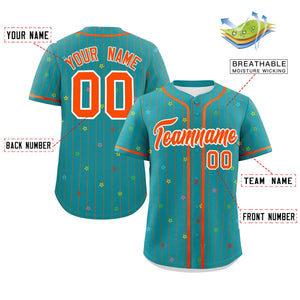 Custom Aqua Orange Stripe Fashion Personalized Star Pattern Authentic Baseball Jersey