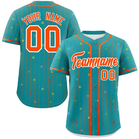 Custom Aqua Orange Stripe Fashion Personalized Star Pattern Authentic Baseball Jersey