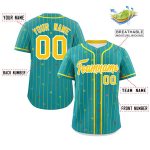 Custom Aqua Gold Stripe Fashion Personalized Star Pattern Authentic Baseball Jersey