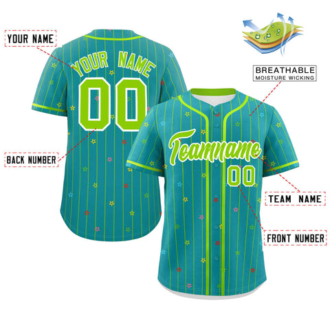 Custom Aqua Neon Green Stripe Fashion Personalized Star Pattern Authentic Baseball Jersey