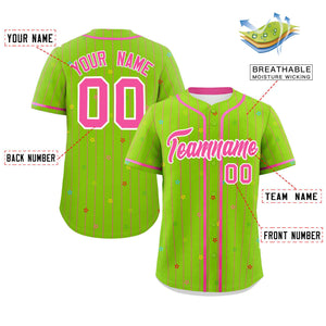 Custom Neon Green Pink Stripe Fashion Personalized Star Pattern Authentic Baseball Jersey