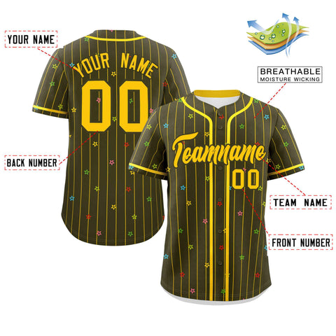 Custom Olive Gold Stripe Fashion Personalized Star Pattern Authentic Baseball Jersey