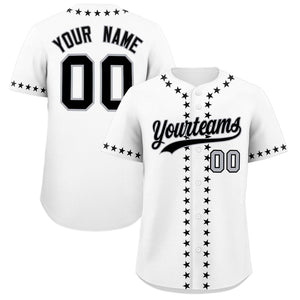 Custom White Black Star Ribbing Authentic Baseball Jersey