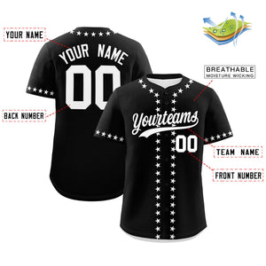 Custom Black White Star Ribbing Authentic Baseball Jersey