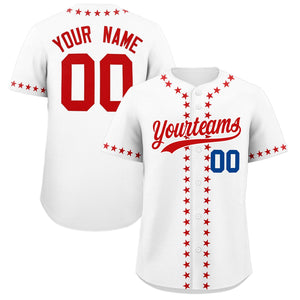 Custom White Red Star Ribbing Authentic Baseball Jersey