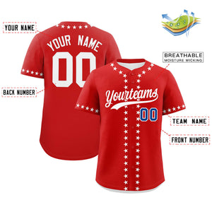 Custom Red White Star Ribbing Authentic Baseball Jersey