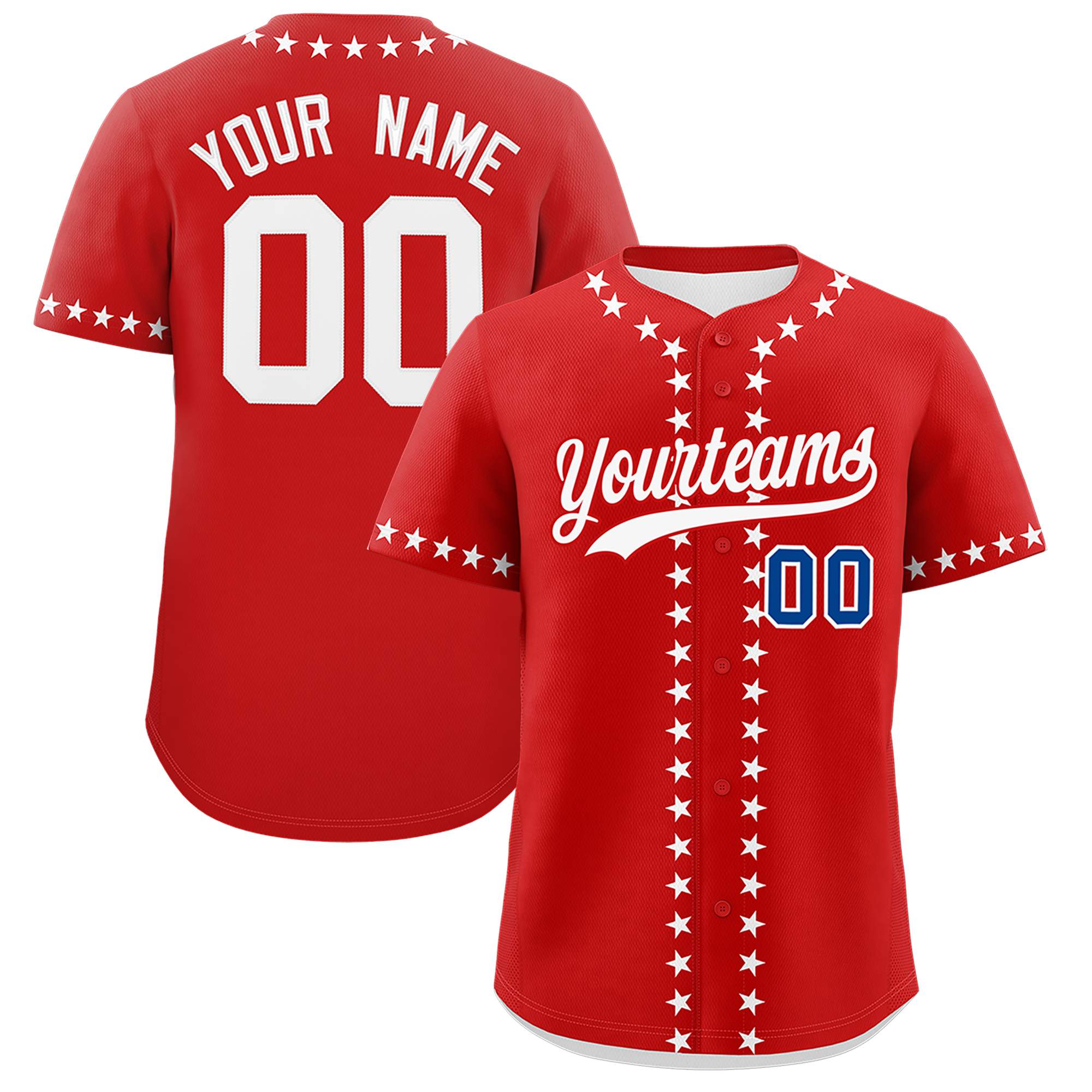 Custom Red White Star Ribbing Authentic Baseball Jersey