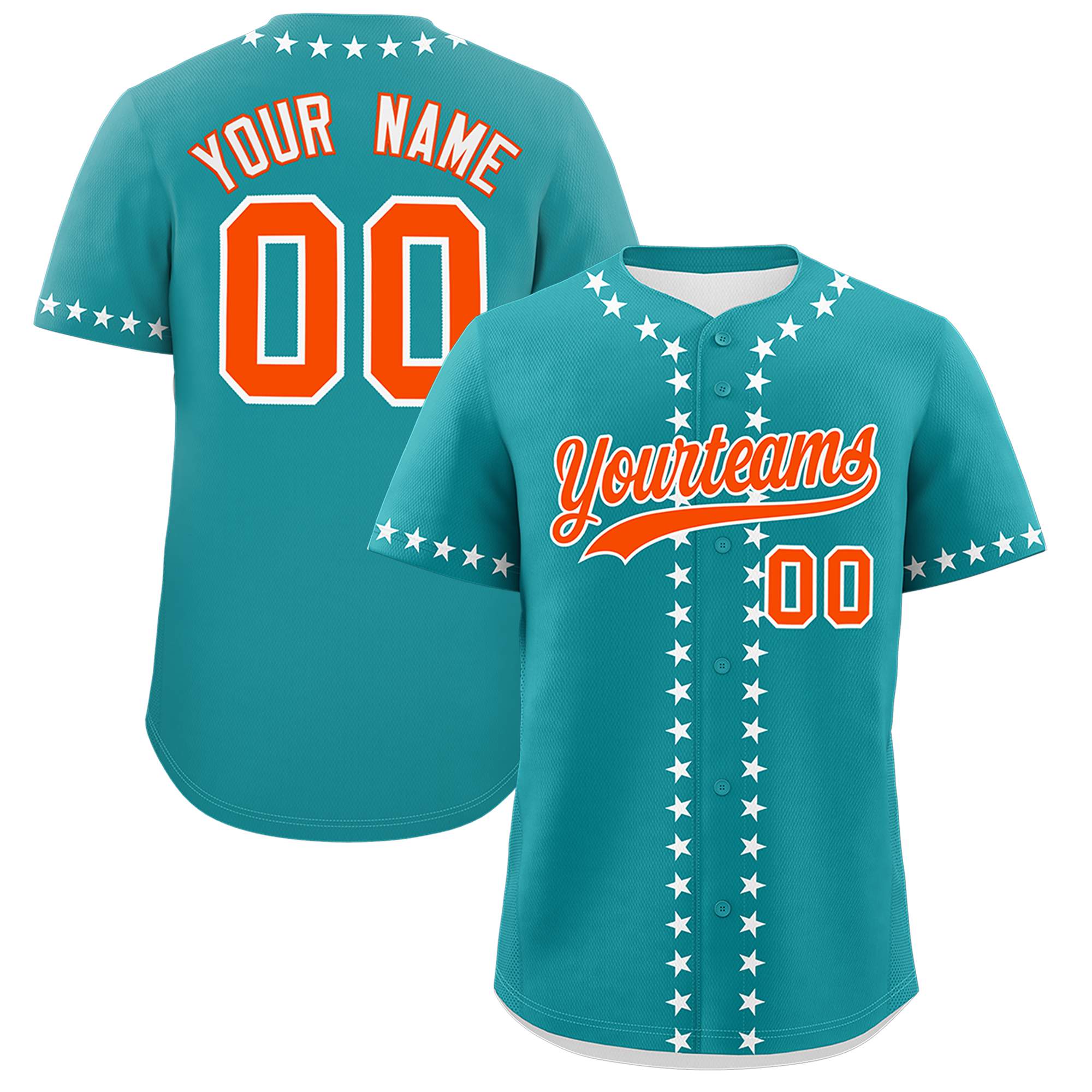 Custom Aqua White Star Ribbing Authentic Baseball Jersey