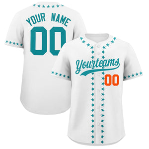 Custom White Aqua Star Ribbing Authentic Baseball Jersey