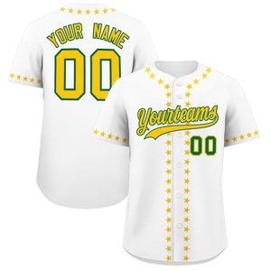 Custom White Gold Star Ribbing Authentic Baseball Jersey