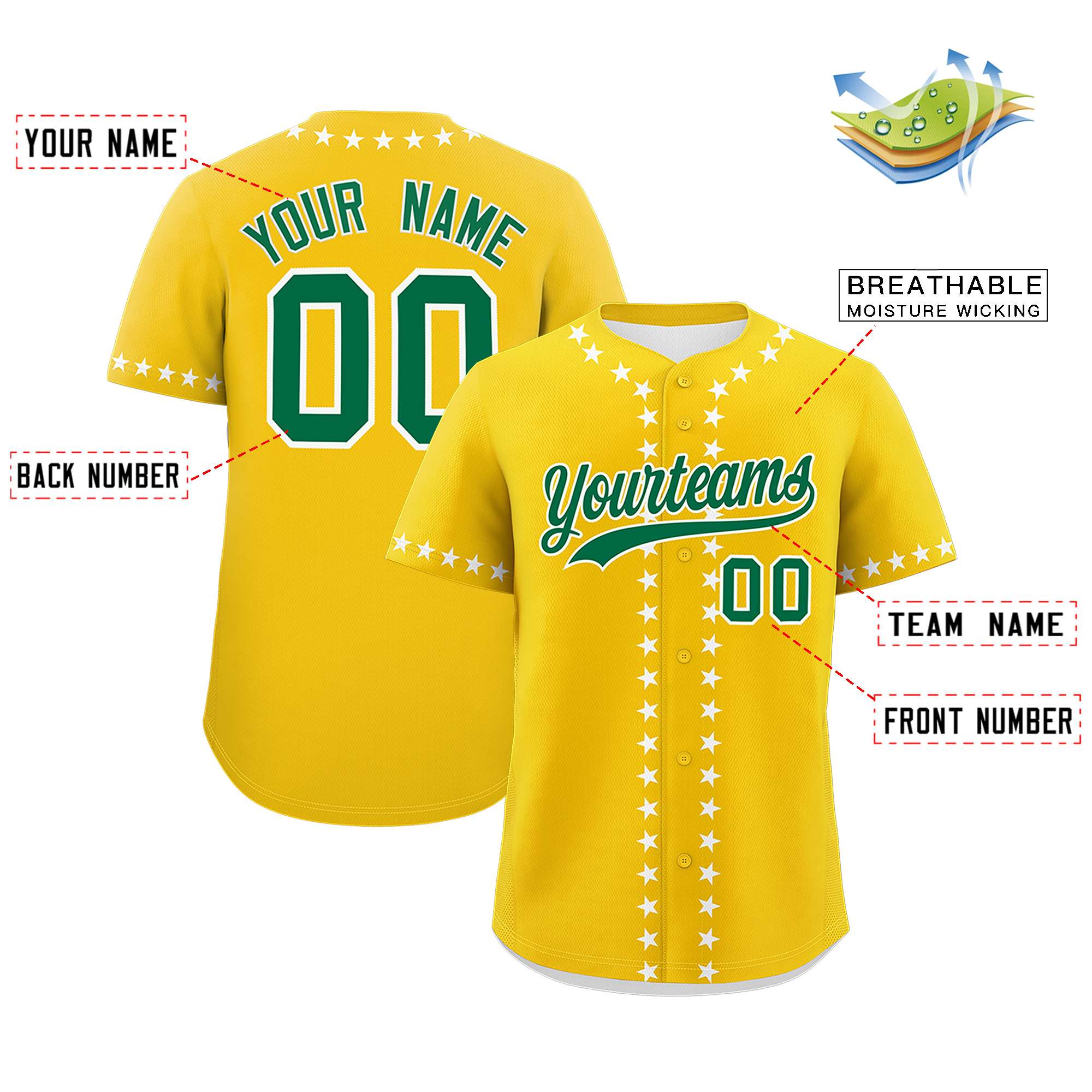 Custom Gold White Star Ribbing Authentic Baseball Jersey