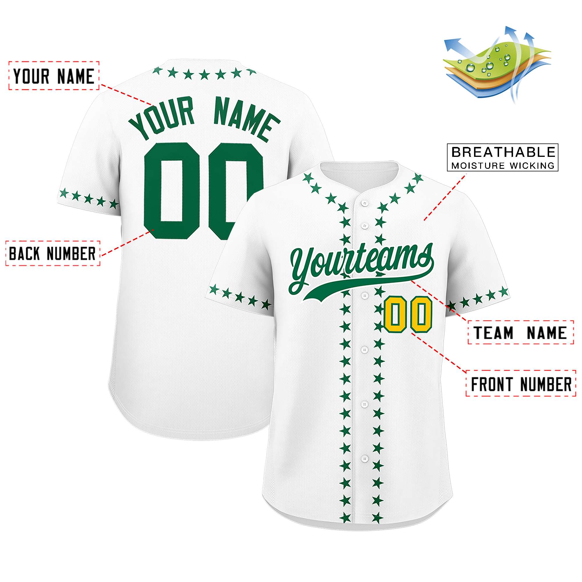 Custom White Kelly Green Star Ribbing Authentic Baseball Jersey