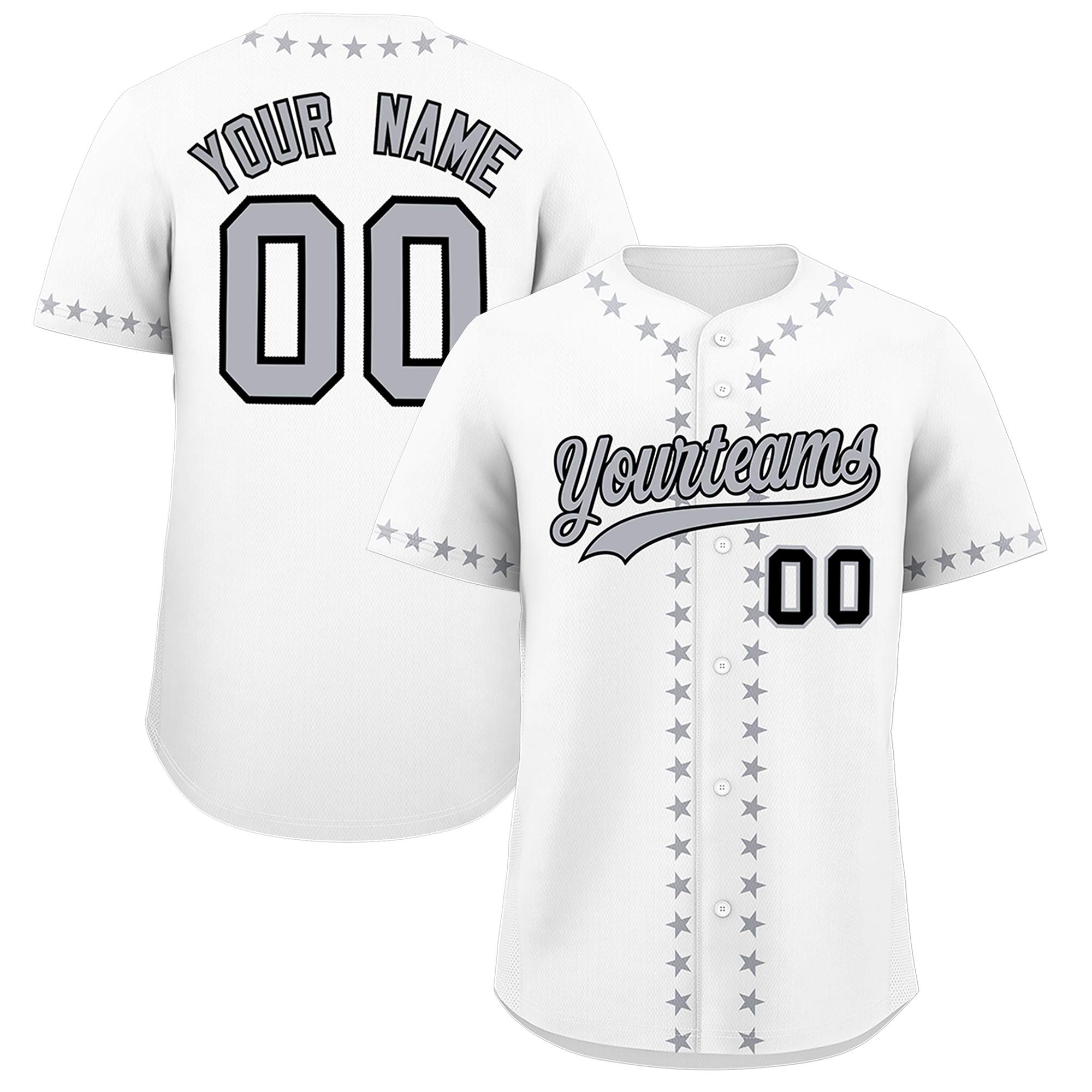 Custom White Gray Star Ribbing Authentic Baseball Jersey