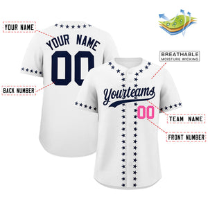 Custom White Navy Star Ribbing Authentic Baseball Jersey