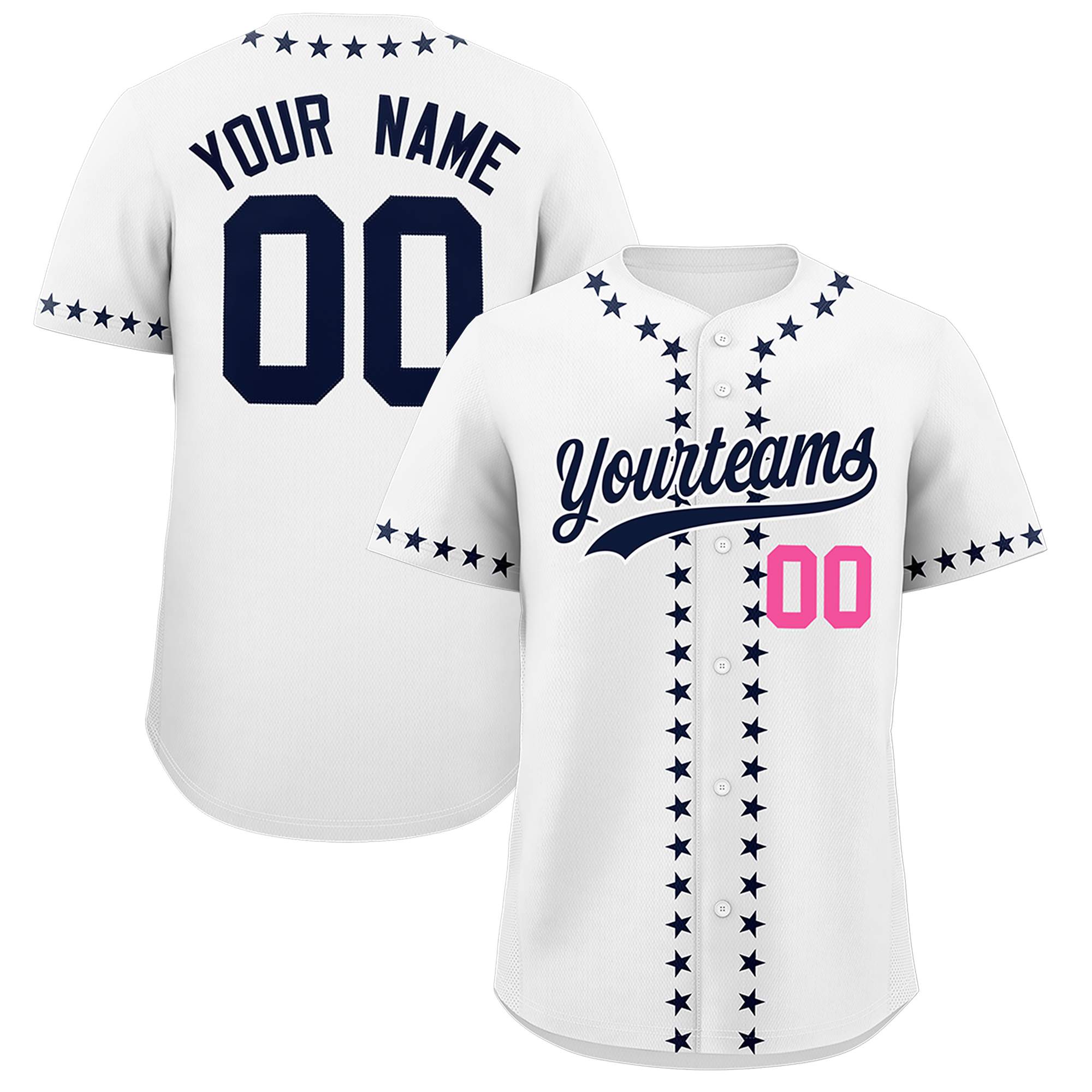 Custom White Navy Star Ribbing Authentic Baseball Jersey