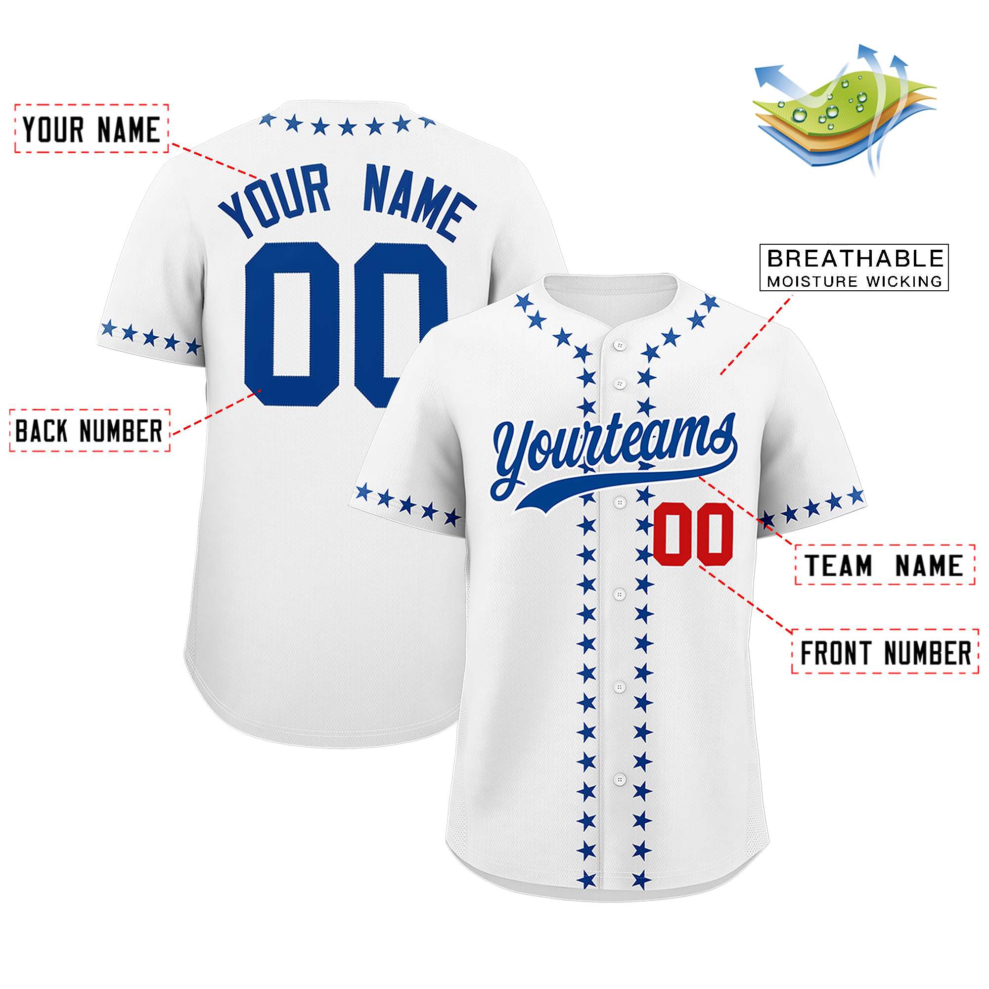 Custom White Royal Star Ribbing Authentic Baseball Jersey