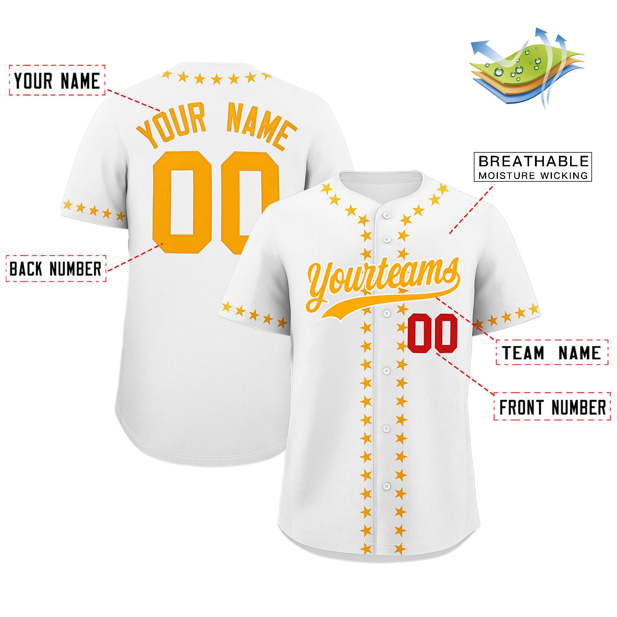 Custom White Yellow Star Ribbing Authentic Baseball Jersey