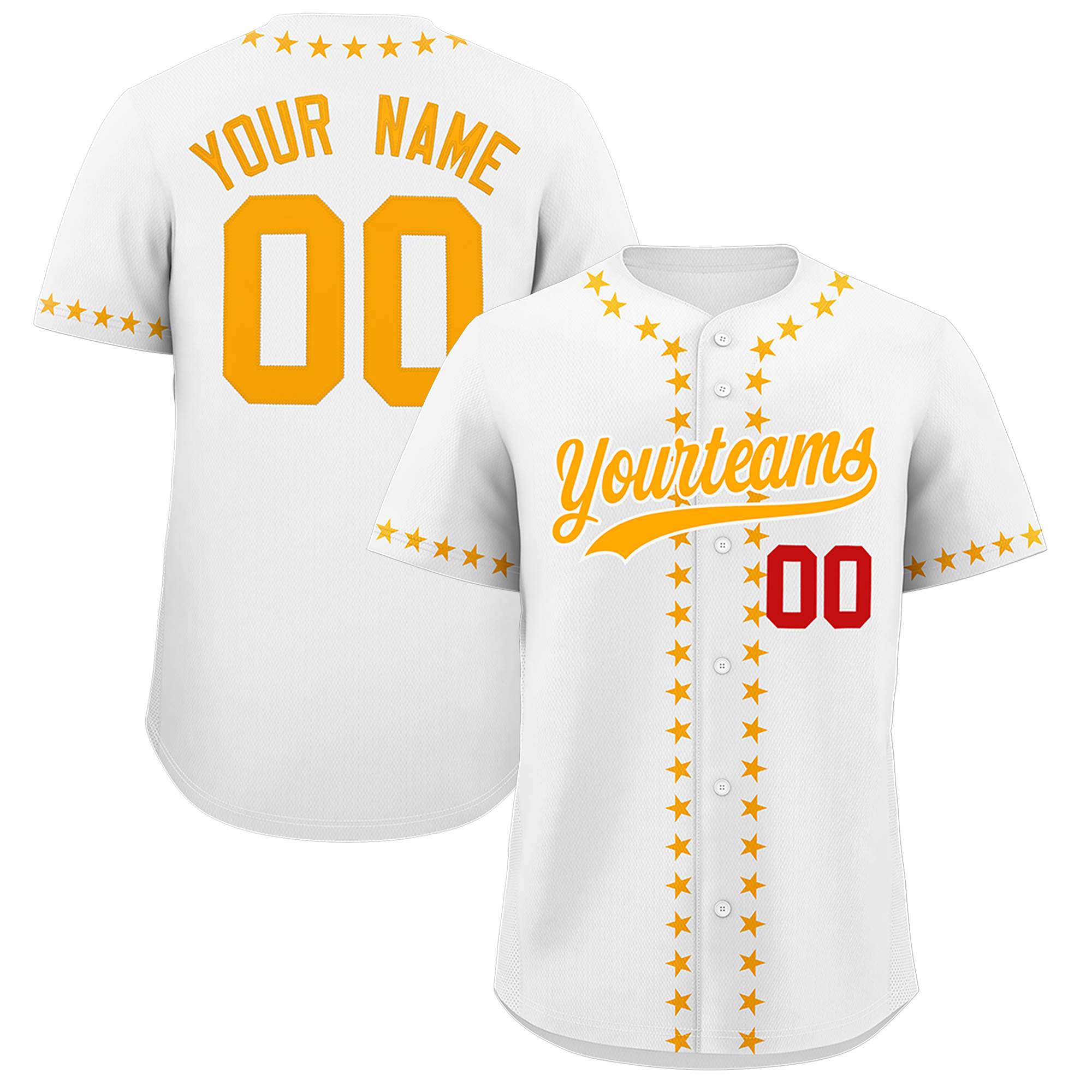 Custom White Yellow Star Ribbing Authentic Baseball Jersey