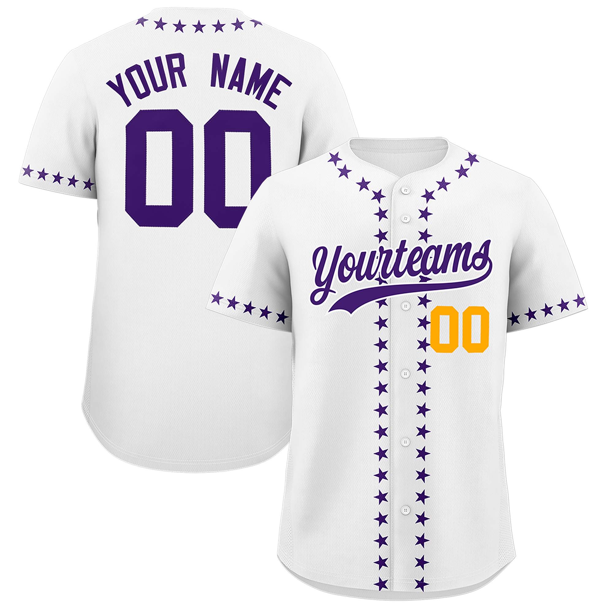 Custom White Purple Star Ribbing Authentic Baseball Jersey