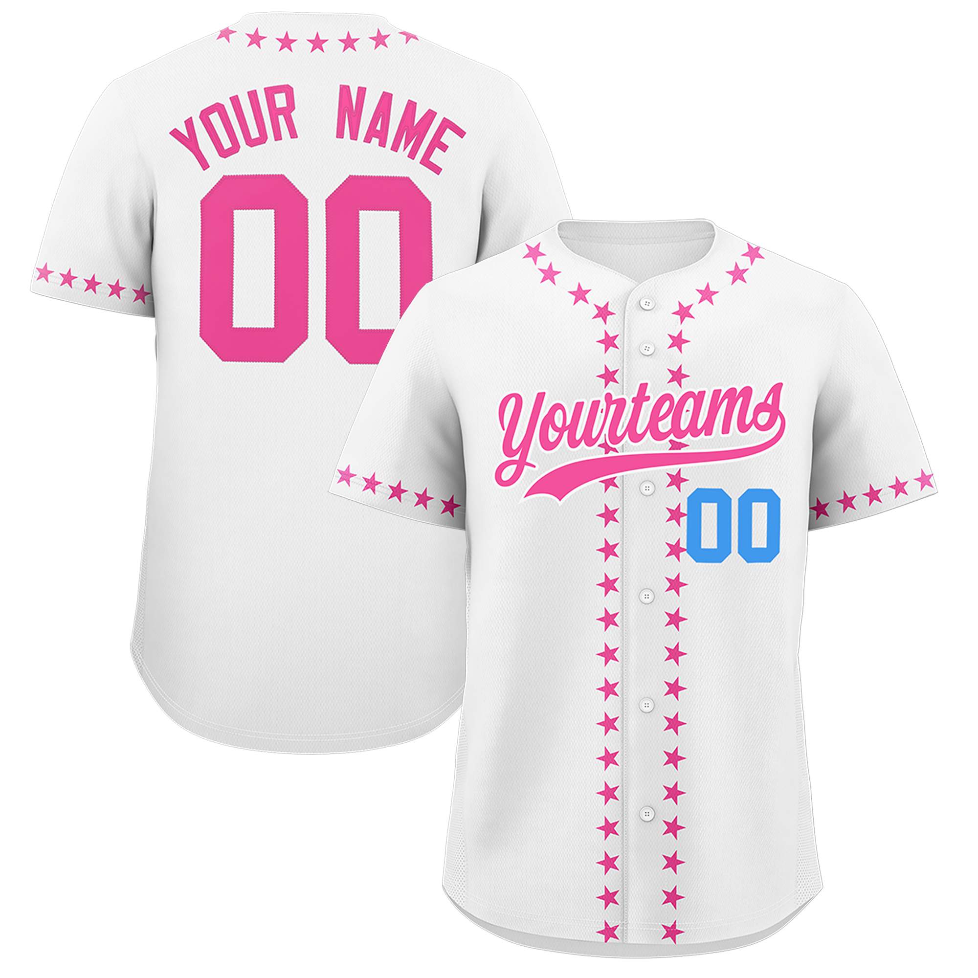 Custom White Pink Star Ribbing Authentic Baseball Jersey