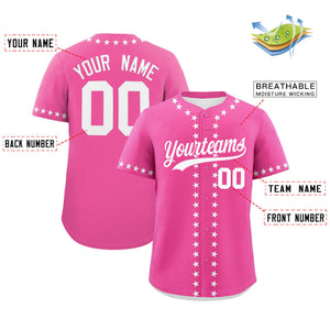 Custom Pink White Star Ribbing Authentic Baseball Jersey