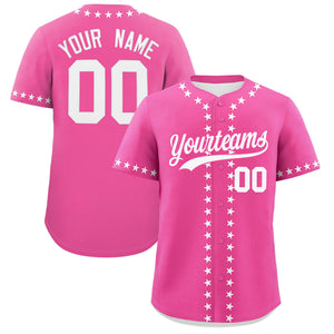 Custom Pink White Star Ribbing Authentic Baseball Jersey