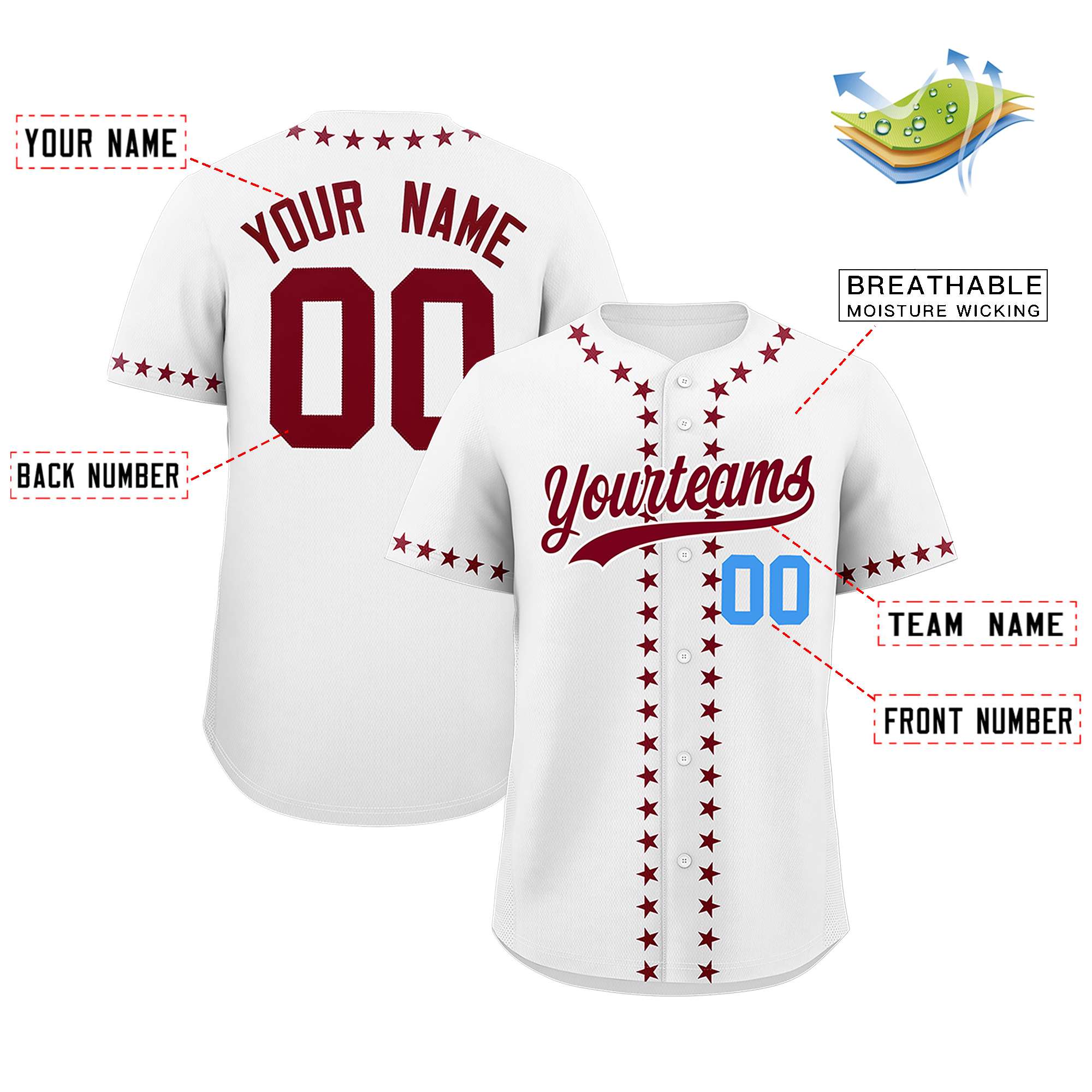 Custom White Crimson Star Ribbing Authentic Baseball Jersey