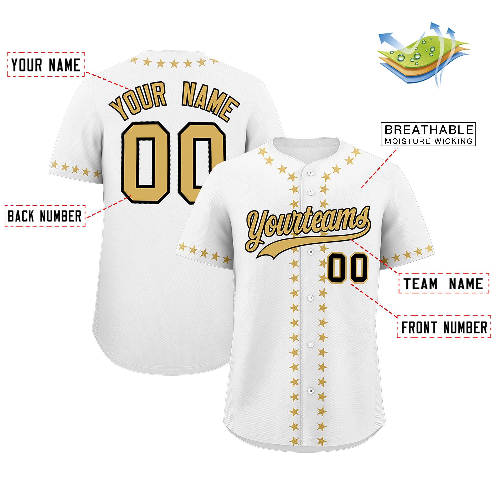 Custom White Old Gold Star Ribbing Authentic Baseball Jersey